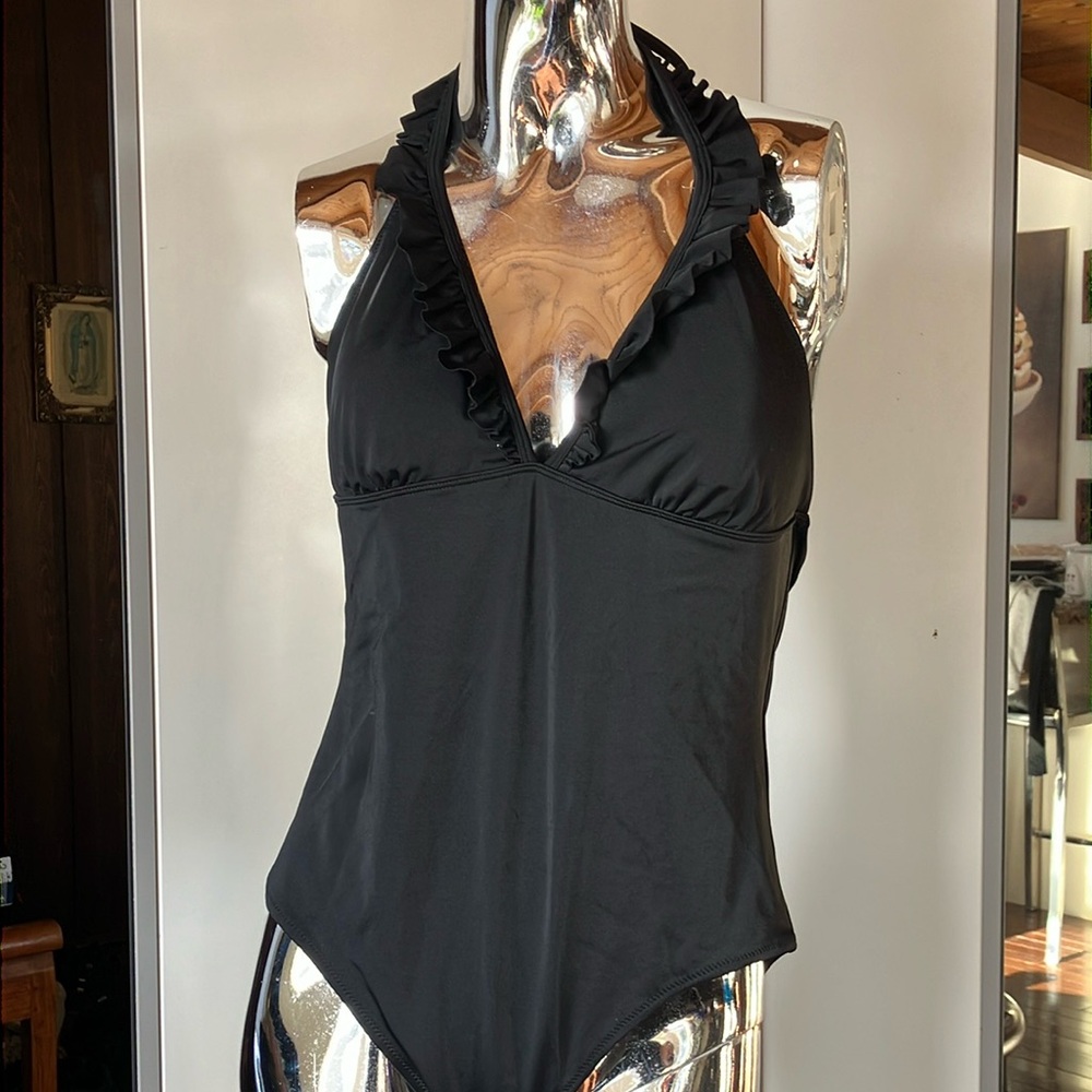 Halter style one piece  bathing suit with wrap
With complimentary tie dyed wrap
